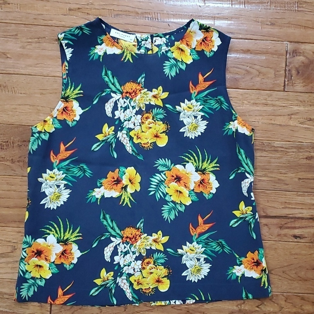 Equipment femme silk tropical print sleeveless blouse